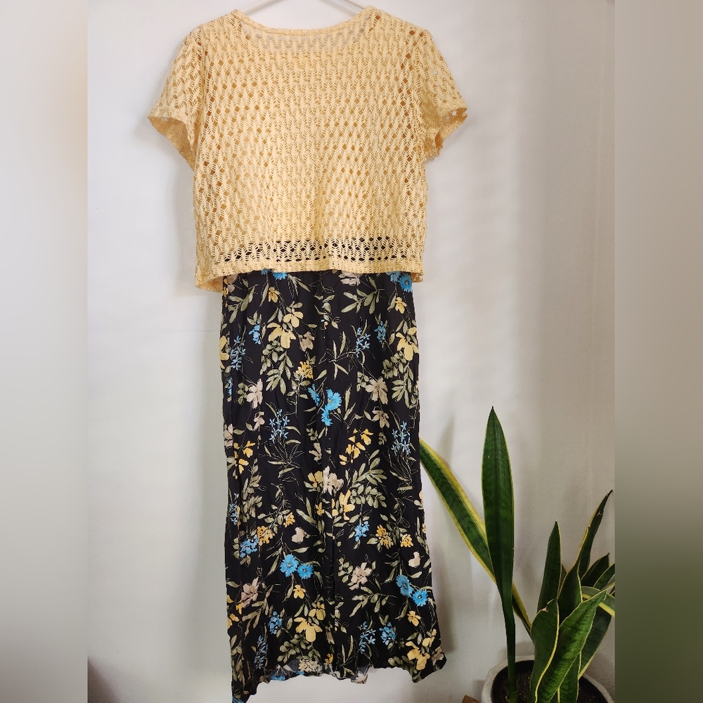 AGB Dress Byer California Vintage 90s Dress Crotched Top / Floral Skirt Size 12